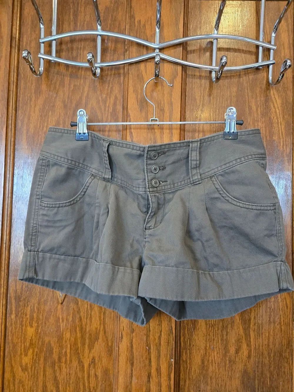 Express Olive Brown Rolled Hem Button-Front Jean Shorts
